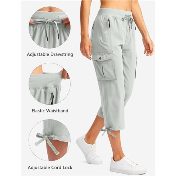 Women's Cargo Capris‎ Blue with 6 Pockets Lightweight Quick Dry Travel Pants - Picture 3 of 5